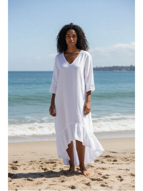 @zucar White Linen High Low Dress M